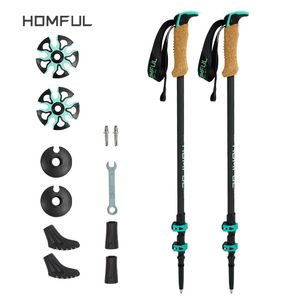 Trekking Poles HitorhikeHomful 195gpc carbon fiber external quick lock Trekking poles hiking Collapsible stick nordic walking stick Crutch 230206