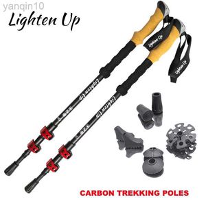 Trekkingstokken Verlichten 2 stuks Koolstofvezel Externe Quick Lock Trekking Pole Wandelen Inklapbare Stok Nordic Wandelstok Schieten Kruk HKD230804