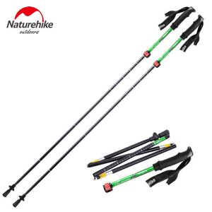 Polonais de trekking Naturehike 1pcs Léger cinq sections plie plier Stick Ultra Light 7075 Sponge Handle Professional Lock Trekking Pole NH15A J230224