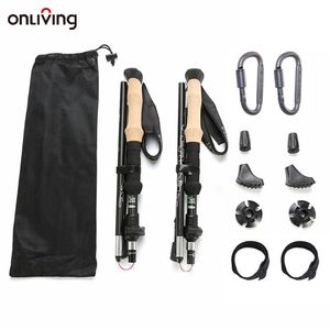 Bastones de trekking ONLIVING 2 piezas Bastones de trekking Ultraligero Fibra de carbono Plegable Senderismo Nordic Walking Stick Quick FlipLock Muletas telescópicas 230206