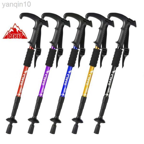 Bâtons de trekking Outdoor Trekking Pole Canne T Poignée Canne En Alliage D'aluminium Amortisseur Quatre Sections Télescopique Alpinisme Canne De Marche HKD230804