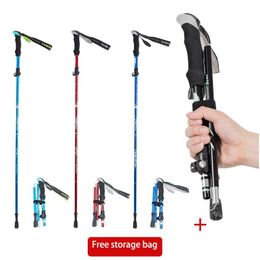 Bastones de trekking Bastones de trekking Tralight Plegable Mtifunction Pole Portátil Antichoque Alpenstock Snow Walking Stick Escalada al aire libre Hik Dhg86