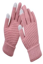 Treillis Tricoté Gant Couleur Unie Antidérapant Épaississement Mitaines Hiver Chaud Dame Écran Tactile Gants De Laine Femme 4 2dq G22290378