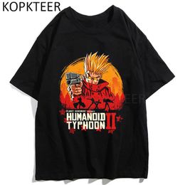 Trench Anime T-shirts Trigun Typhoon Drôle Dessin Animé Impression Mode Hommes Femmes T-shirt À Manches Courtes Oneck Vintage Tshirt Ullzang Top T-shirts