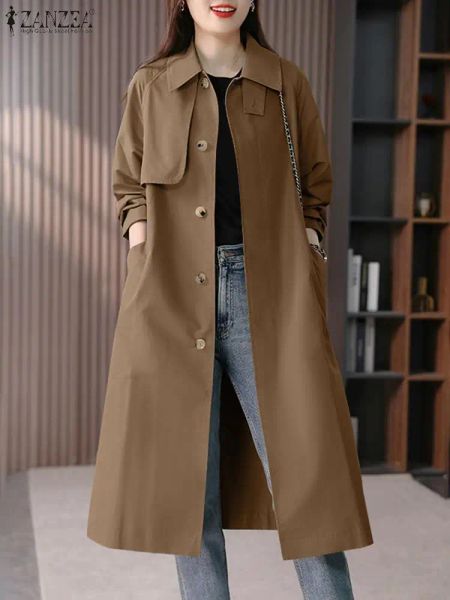 Trench Automne manteaux ZANZEA femmes mode longue Trench vêtements d'extérieur à manches longues revers cou veste ample OL manteau de travail coupe-vent surdimensionné