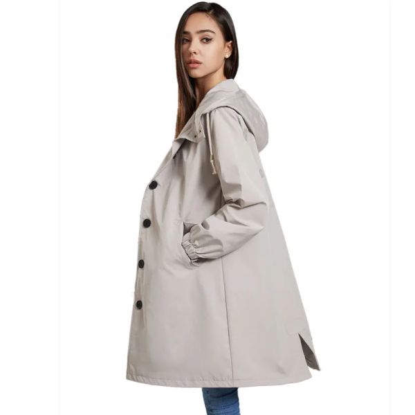 Trench Automne femmes coupe-vent à capuche vestes décontracté Long manteau extérieur imperméable Trench manteau printemps femme vêtements imperméable WF266