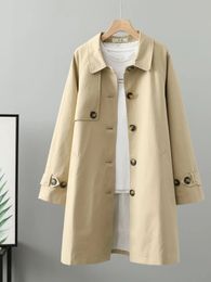 Trench-Coat pour femmes, longueur moyenne, col à revers, Version coréenne, ample, tempérament décontracté, manteau, printemps-automne, 240109