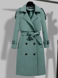 Trench Coat pour femmes hiver automne solide revers Double boutonnage Long pardessus hauts coupe-vent femmes vêtements vestes 240109