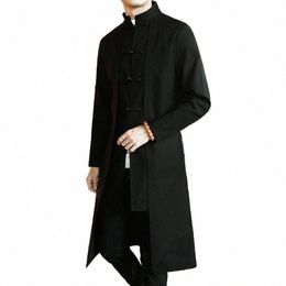 Gabardina Hombres Falso dos piezas Cardigan Kimo Abrigo bordado Hombre Lg Estilo chino Negro Suelto Vintage Cott Chaqueta de lino c4g7 #