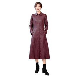 Trenchcoat Dames Zwart Groen M-5XL Plus Size Losse Windjack Herfst Winter Mode Lange Mouw Feminina LR868 210531