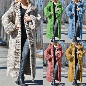 Trench Coats Winterkleding Women Cardigan Sweater 2021 Dames Nieuwe Hooded Cardigan Loose Gebreide Lange jas vrouwelijk groot formaat S-5XXLYM02 Y2209