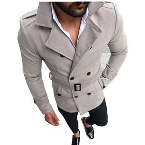 Hommes Trench manteaux hiver hommes décontracté mince manteau mode double boutonnage réglable ceintures solide 2021 hommes poches