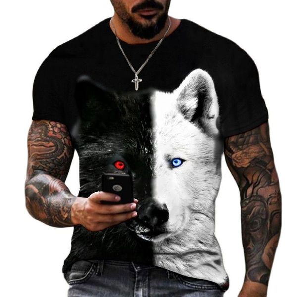 Trench Lion Fighting Animal Beast Fierce Lion Wolf Camiseta 3d Nuevo verano para hombre de gran tamaño Manga corta Diseño en blanco y negro Poliéster