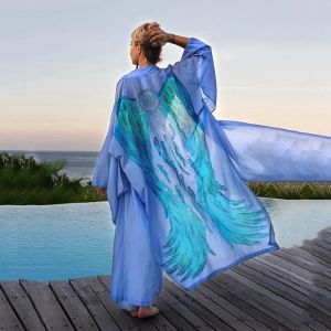 Trench Lucky Angle Wing Match Long Mouilles d'été Stume Light Dream Art Kimono Beach Coverup Exagérater Longueur du sol