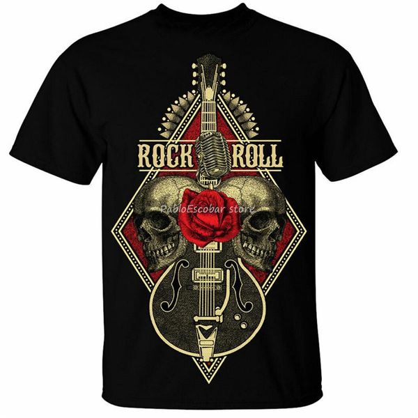 Trench Men Cotton Tshirt Rock n Roll Guitar Tshirt Mens Skull Metal Band Death Hourde Music Guitariste Haruku Tee Shirt