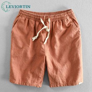 Trench Men Summer 100% linnen shorts Japan Candy Color Beach Holiday Home Manne Male Simple Casual Slim Fit Haruku Soft Thin Shorts Pants