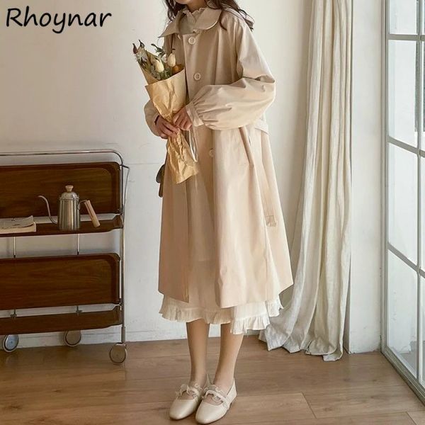 Trench Trench femmes élégant solide automne dames vêtements Version coréenne Style Preppy populaire basique quotidien simple boutonnage Vintage doux