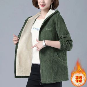 Trench Hiver polaire velours côtelé veste femmes fermeture éclair manches longues manteau chaud coréen Trench manteau Vintage grande taille décontracté ample vert bleu