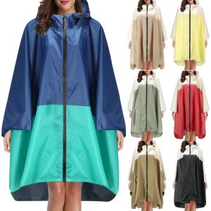Gabardina con cremallera para mujer, elegante Poncho impermeable para la lluvia, impermeable con mangas con capucha y bolsillo grande en la parte delantera