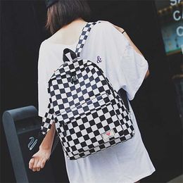 Mochila de tendencia Moda Mujeres Lienzo Tablero de ajedrez Use Daypack Bolsa para computadora portátil Gran capacidad Viaje al aire libre Libro de estudiante Mochila 202211