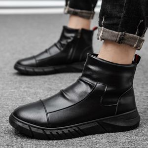 Tendance bottes hommes sans lacet noir chaussures hommes mode décontracté en cuir chaussures hautes mâle confortable Chelsea bottes hommes 2021
