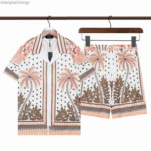 Trend merk Amirirs kostuums sets voor mannen hoogwaardige designer kleding 2024 Nieuwe klassiek print shirt set abrikozen zomer dun strand tij