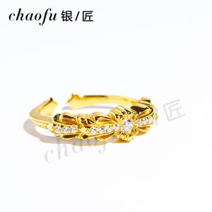 Anillos de cobre de tendencia chapados en oro con anillo de flor cruzada de apertura estrecha con diamantes