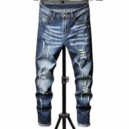 tendencia de mezclilla jeans hip hop hop hop high street diseño delgado de diseño de la marca calzones para hombres casuales 24 años#