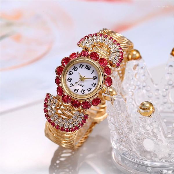 Trend Diamond Bracket Band Ring Bracelet Watch Moda europea e americana Splendidi orologi da polso al quarzo da donna con strass