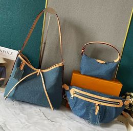 Trend mode denim tas ontwerper draagtas schoudertas grote capaciteit winkelen reistas bumbag oude bloem luxe vintage schouderhandtas ontwerper denim tas