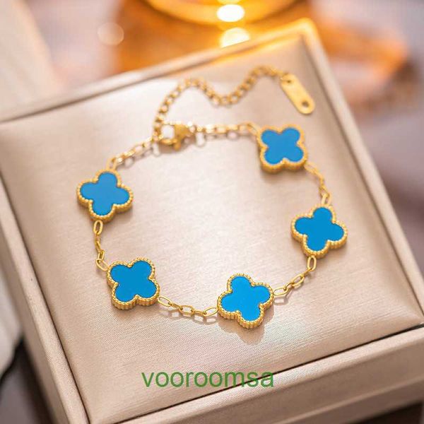 Tendencia moda joyería versátil buena agradable Van Lucky Collar Chica Trébol Pulsera Titanio Acero 18K Oro Minimalista Colgante Luz Lujo Con Caja Jun