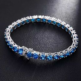 Trend Fijne sieraden 3 mm 4 mm 5mm 925 Sterling zilveren diamantcluster Blue Moissanite Tennis Chain Mothers Day ketting