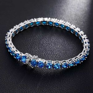 Tendance Fine Jewelry 3mm 4mm 5mm 925 Sterling Silver Diamond Cluster Blue Moissanite Tennis Chain Mothers Day Necklace