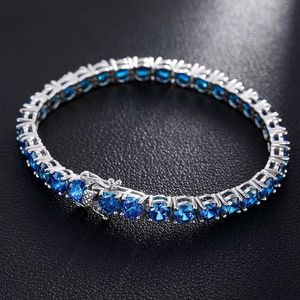 Trend Fijne sieraden 3 mm 4 mm 5 mm 925 Sterling zilverblauw VVS Moissanite Diamond Cluster Tennisketen Bracelet ketting