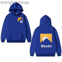 Trend Hoge kwaliteit Rhuder Hoodies Designer Modemerk Classic Sunset Theme Gedrukte trui voor mannen Women Paren High Street Losse hoodie met logo