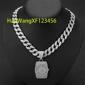 Trend Hip Hop Punk Stijl Sieraden Bling Iced Out Cubaanse Ketting Met Grote Horloge Hanger Ketting Voor Mannen