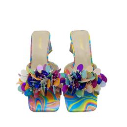 Trend multi-colour flash luxe dames slippers casual banket fashion square head dames party ltalian schoenen 240424