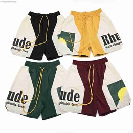 Trend originele rhuder ontwerper korte broek zonsondergang afterglow bedrukte trekkoord kleurblok shorts American High Street Casual Summer Casual Pants Pants