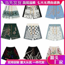 Trend original Rhuder Designer Pants courts de mode American Fashion Rh Color Blocking Letter Jacquard Tricoted Sweater Casual Shorts pour hommes Pantalons de rue High Street