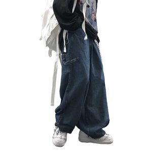 Trend Oversize Harem Jeans Mannen Dames BF Denim Broek Wide Been Broek Losse Baggy Japan Overalls Straat Hiphop Cargo 210723