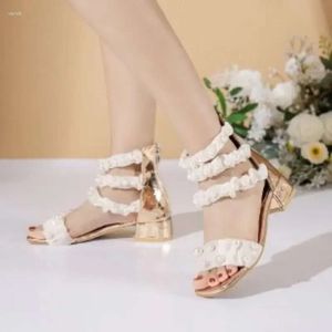 Trend Pearl Rome Women Sandals 2024 Chunky Fashion Party Summer Slingback Open Toe Pump 6A7