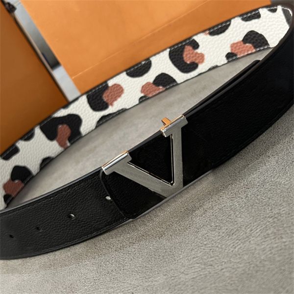 Tendance personnalité Designer ceintures unisexe couleur boucle lettre hommes ceinture Double face imprimé léopard 3.8 cm haute qualité ceinture en cuir