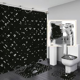 Conjuntos de cortinas de ducha con estampado de tendencia, cuatro piezas de alta calidad, deben adaptarse al baño, desodorante antideslizante, alfombrillas de baño