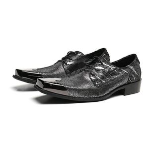 Tendance chaussures hommes carré métal orteil paillettes en cuir véritable chaussures habillées hommes à lacets Oxfords fête/mariage Zapatos Hombre