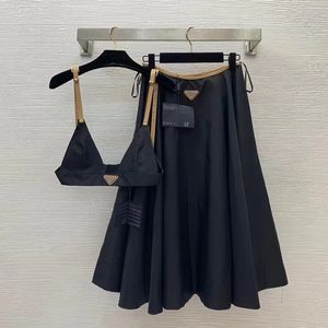 Trend Tweede stuks Dress Designer gestreepte ondergoedset met Triangler Badge Dames denim sexy tank top hoge taille rok SML