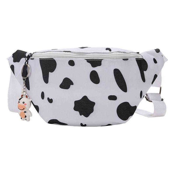 Tendencia Mujeres Fanny Pack Bolsa de cintura Patrón de vaca Crossbody Pecho S Oxford Paño Cinturón de hombro Hermoso paquete de estudiante J220705