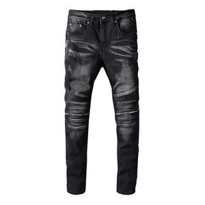 Trendamiri 607 moda de venta al por menor marca un estilo Punk negro pantalones con cremallera pantalones vaqueros ajustados elásticos para hombres