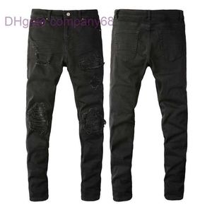Jeans pour hommes de créateur Trendamiri Jeans 8520 High Street Trendy Brand Hole Patch Slim Fit Elastic