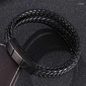 Tendance Bijoux À La Mode Multi Couche En Cuir Tressé Bracelet En Acier Inoxydable Noir Aimant Véritable Hommes Bracelet Inte22