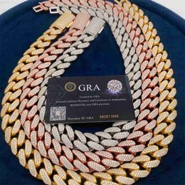 Bijoux Hip Hop tendance, certificat Gra, argent Sterling 18mm, or 925 14 carats, grande chaîne à maillons cubains en Moissanite